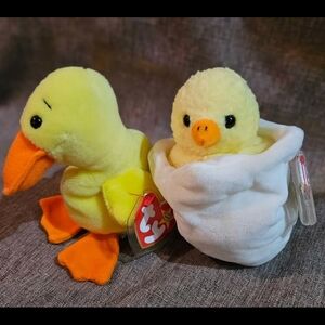 Ty Plush Yellow Duck and Chick in White Pouch